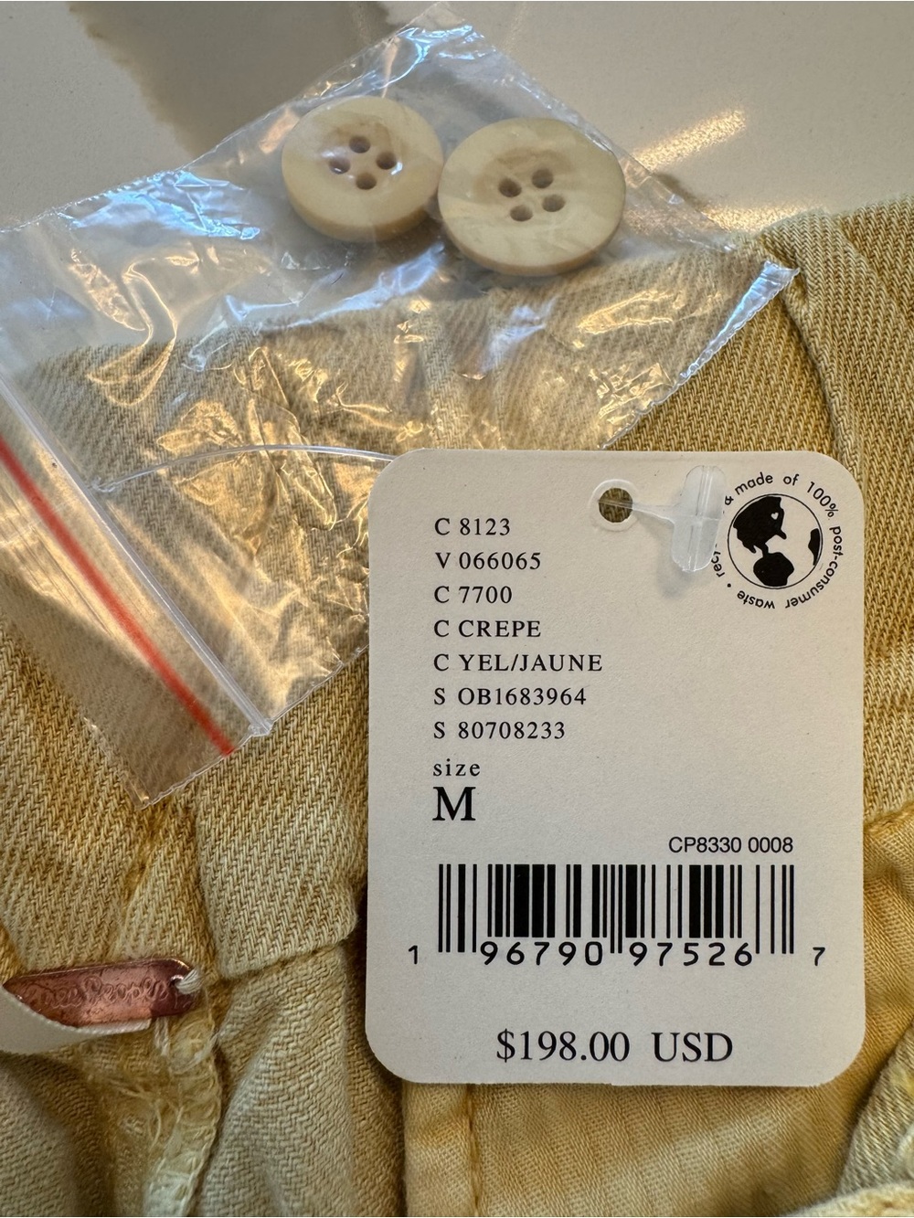 Free People Yellow Cotton Linen Blend Oversized Cargo Pants NWT Size M - Picture 3 of 7